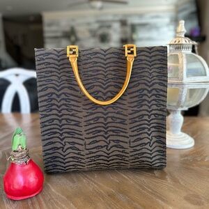 Fendi Black and Brown Tote with Gold Handles